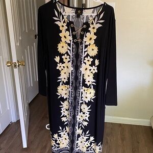 JM Collection Black Dress with Yellow Floral Design